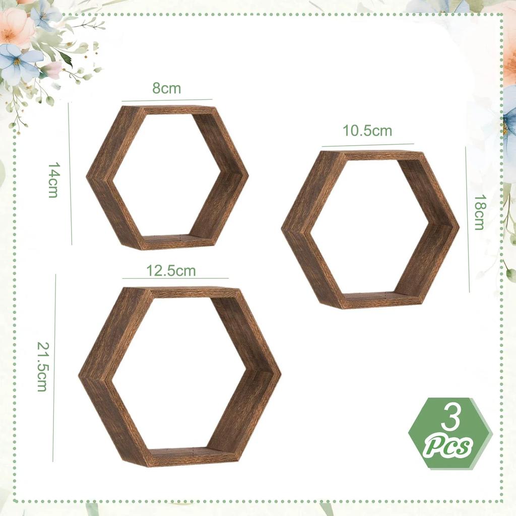 New Arrival Hexagonal Floating Shelves Set And Wall-Mounted Solid Wood Honeycomb Storage Units Rustic Farmhouse Style Suitable