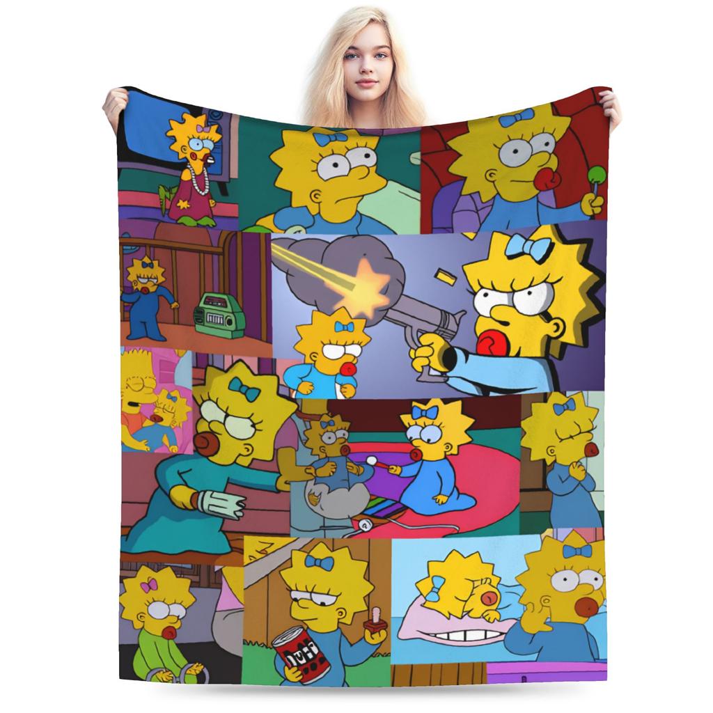 S-Simpsons Lisa Yellow Star Pattern Blankets Quality Soft Cozy Bedding Throws Winter Picnic Couch Bed Funny Bedspread