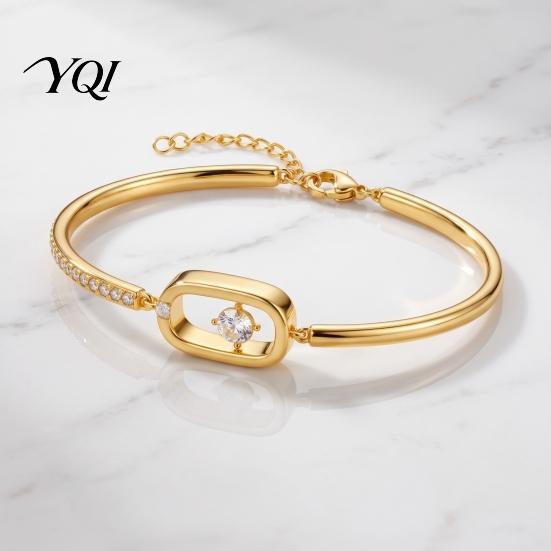 Minimalist Luxury Wrist Jewelry Sparkly Zircon Bangle Bracelet for Women, Shiny Geometric Rhinestone Elegant Lightweight Chain Adjustable Bracelet,