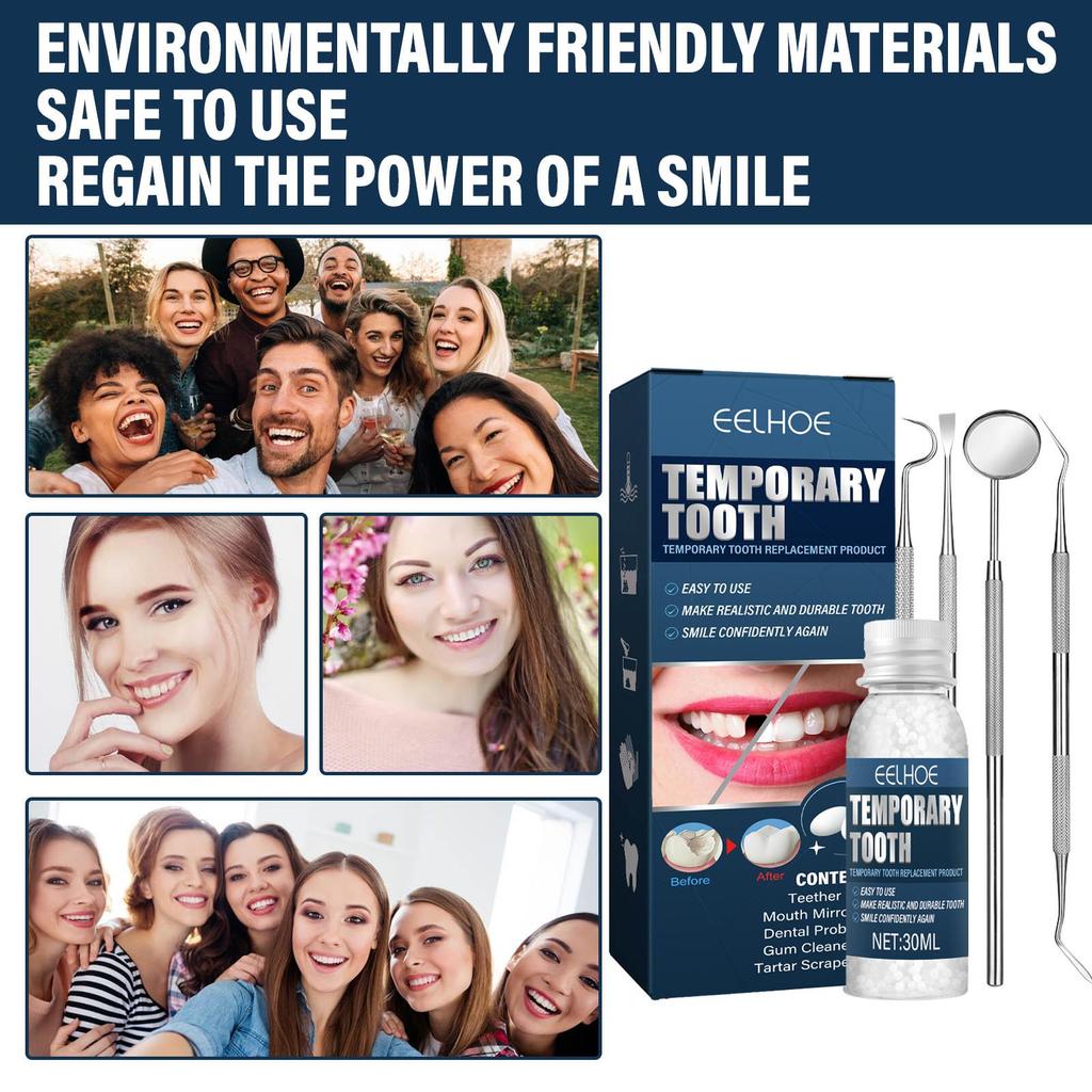 30ml Teeth Repair Kit Temporary Solid Tooth Hole Repair Materials Practical Unisex Adults with 4 Dental Tools Tooth Beauty Tool