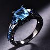 1 Pc Black Golden Color Princess Cut Aqua Blue Stone CZ Claw Rings Wedding Band Jewelry Valentine's Day Gifts