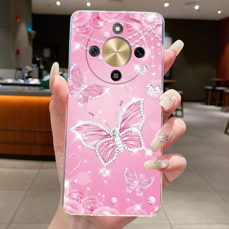 Чехол для Honor Magic 8 Lite Красивый Цветок Бабочка Силиконовый Прозрачный Задний Чехол Мягкий ТПУ Чехол для Телефона для Honor Magic8 Lite 5G Funda