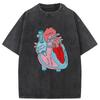Women's Men's T-Shirt Cartoon Heart Letter Printing Loose Oversize New Short Sleeves Retro Washed Clothes