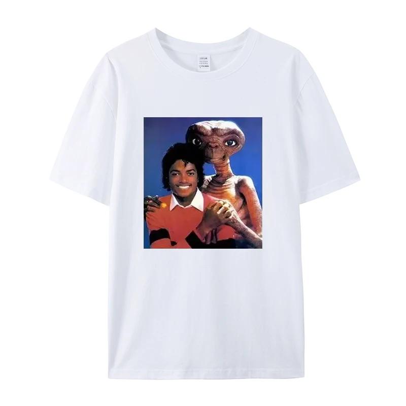 Летняя мода 2025, футболка с короткими рукавами, круглым вырезом, свободного кроя, с принтом Майкла Джексона и E.t.T для мужчин и женщин