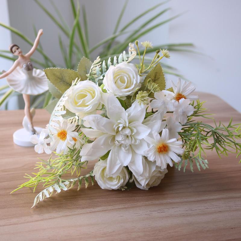 Artificial Fake Flower Bouquet Rose & Hydrangea Silk Flowers for Home Vase Bridal Shower Decor Photo Studio Floral Props