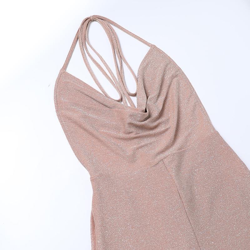 Сексуальные комбинезоны с открытой спиной и бретельками через шею с высокой талией, женские наряды, модные комбинезоны без рукавов с широкими штанинами для женщин, элегантные однотонные облегающие комбинезоны 25751