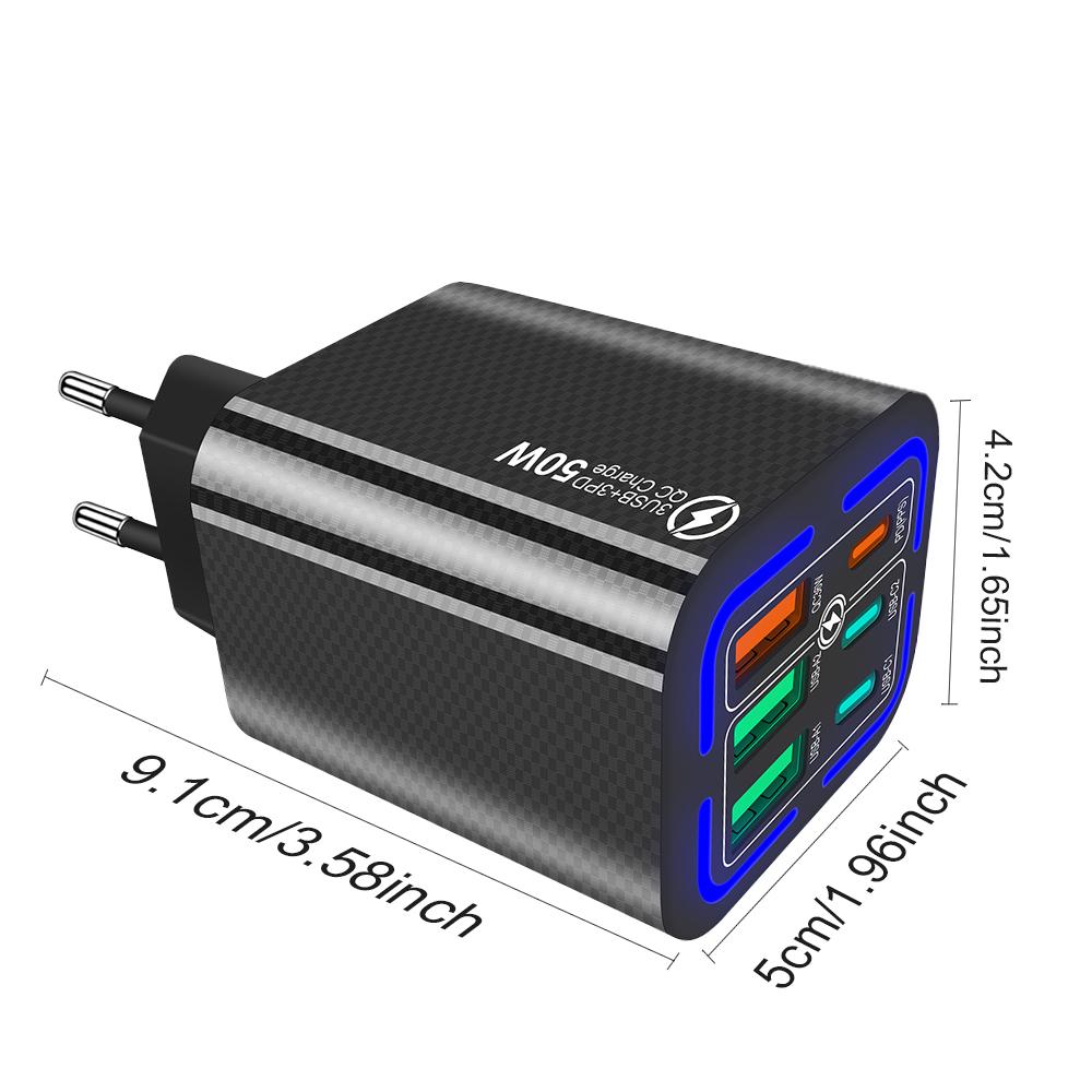 Всего 150 Вт USB зарядное устройство 6 портов Type C быстрая зарядка мобильный телефон настенный адаптер EU/US/UK вилка для iPhone 15 Samsung Xiaomi