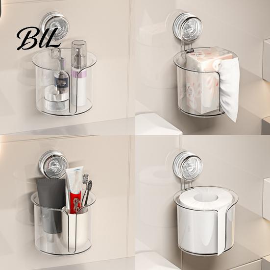 No Drill Tissue Box Wall-Mounted Roll Paper Holder with Vacuum Suction Sealed Container Cup Easy Installation Organizer for Bathroom Storage