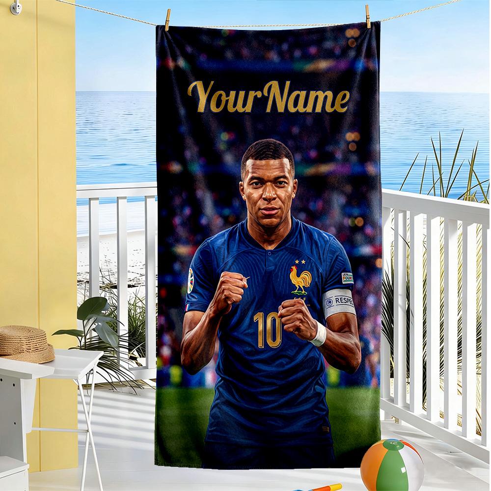 Mbappe Customized Name Beach Towel Quick-Dry Soft Microfiber For Beach Bathroom Outdoor Swimming Pool Camping Picnic Yoga Diving Vacation Accessories
