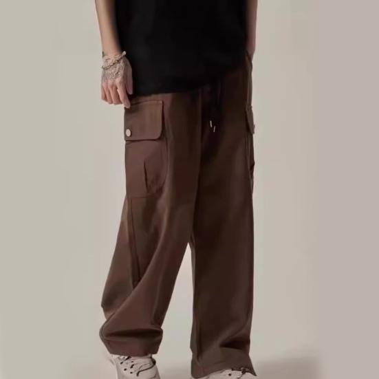 Мужские брюки-карго с несколькими карманами в американском стиле, прямые, широкие, свободные, с завязками на резинке, на талии, для повседневных путешествий