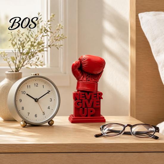 Motivational Office Accessory Never Give Up Boxing Glove Statue, Inspiring 3D-Printed Ornament for Home Inspirational Desk Decor Decor, Gift Athletes,