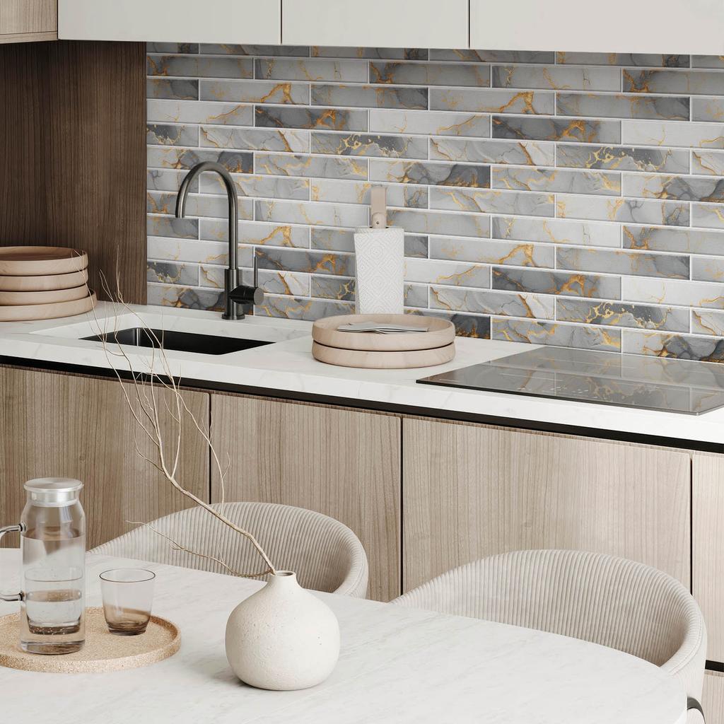 PVC Tiles With Motif Easy Decoration For Dining Room Elegant Marble Pattern 6x60x30 cm