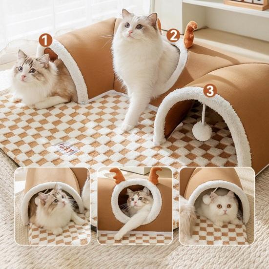 Туннель для кошек, теплые рога, кошачья пещера-гнездо, кошачья труба с плюшевым мячом, съемный домик для маленьких животных для кошечки-кролика