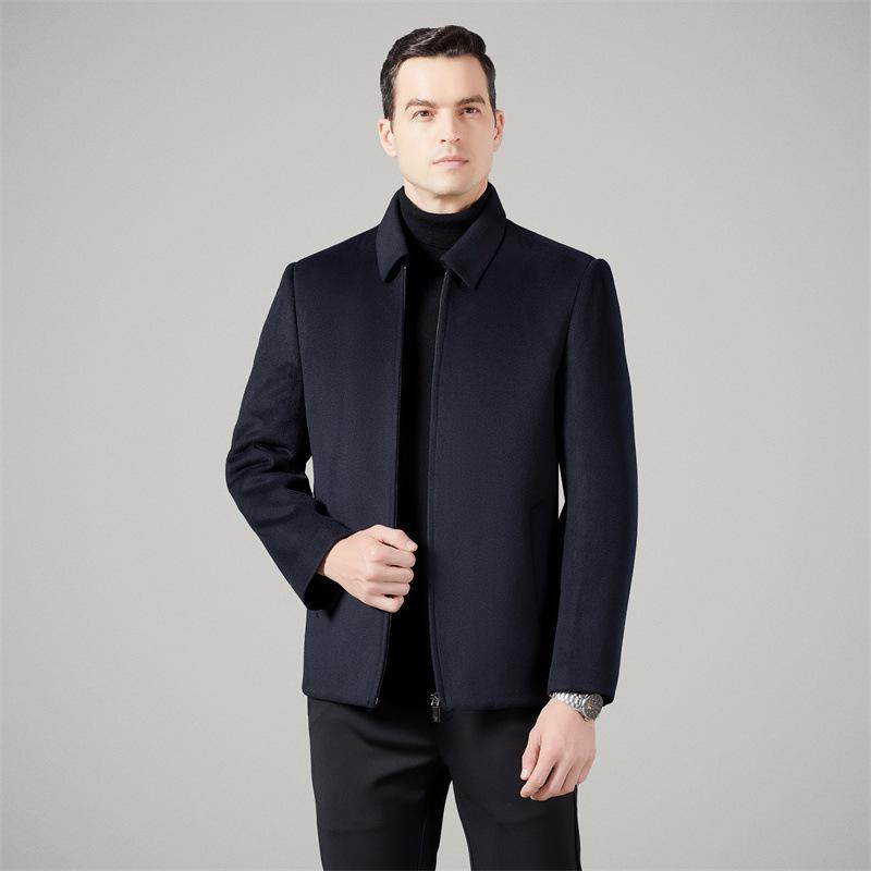 Мужское кашемировое пальто, мужская короткая куртка с пуховой подкладкой, двусторонняя шерстяная шерстяная одежда с лацканами для пап среднего возраста