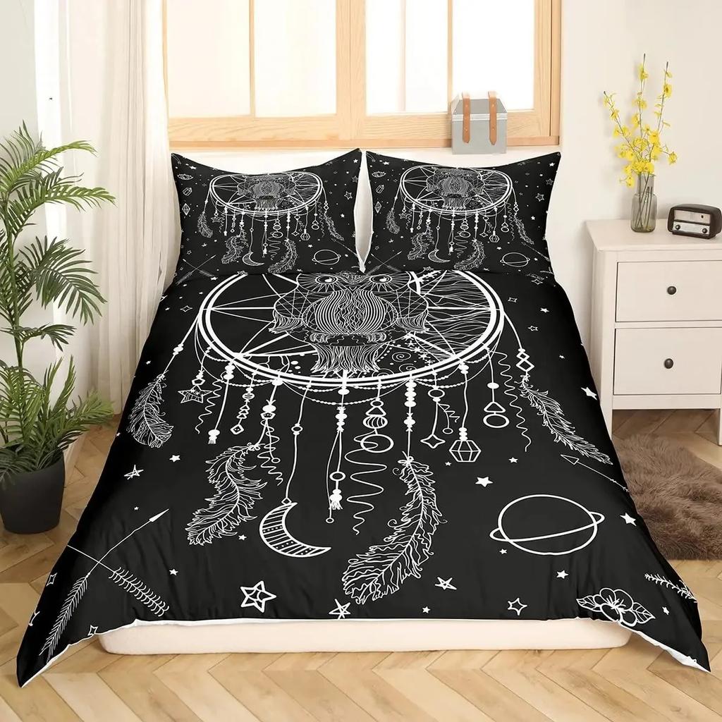 Dream Catcher Duvet Cover Set Purple Bedding Set Chic Boho Mandala Floral Feather Design Galaxy Comforter Cover Set Queen Size