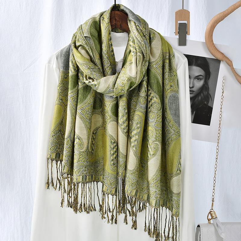 Paisley Pashmina Shawl Scarf Women Jacquard Cashew Printed Scarves Borders Female Tassel Travel Blanket Wraps Ethnic Shawls