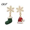 Elegant Holiday Dangle Earrings 1 Pair Christmas Earrings, Sparkling Snowflake Red Santa Hat Green Charming Winter Theme Stocking Asymmetric