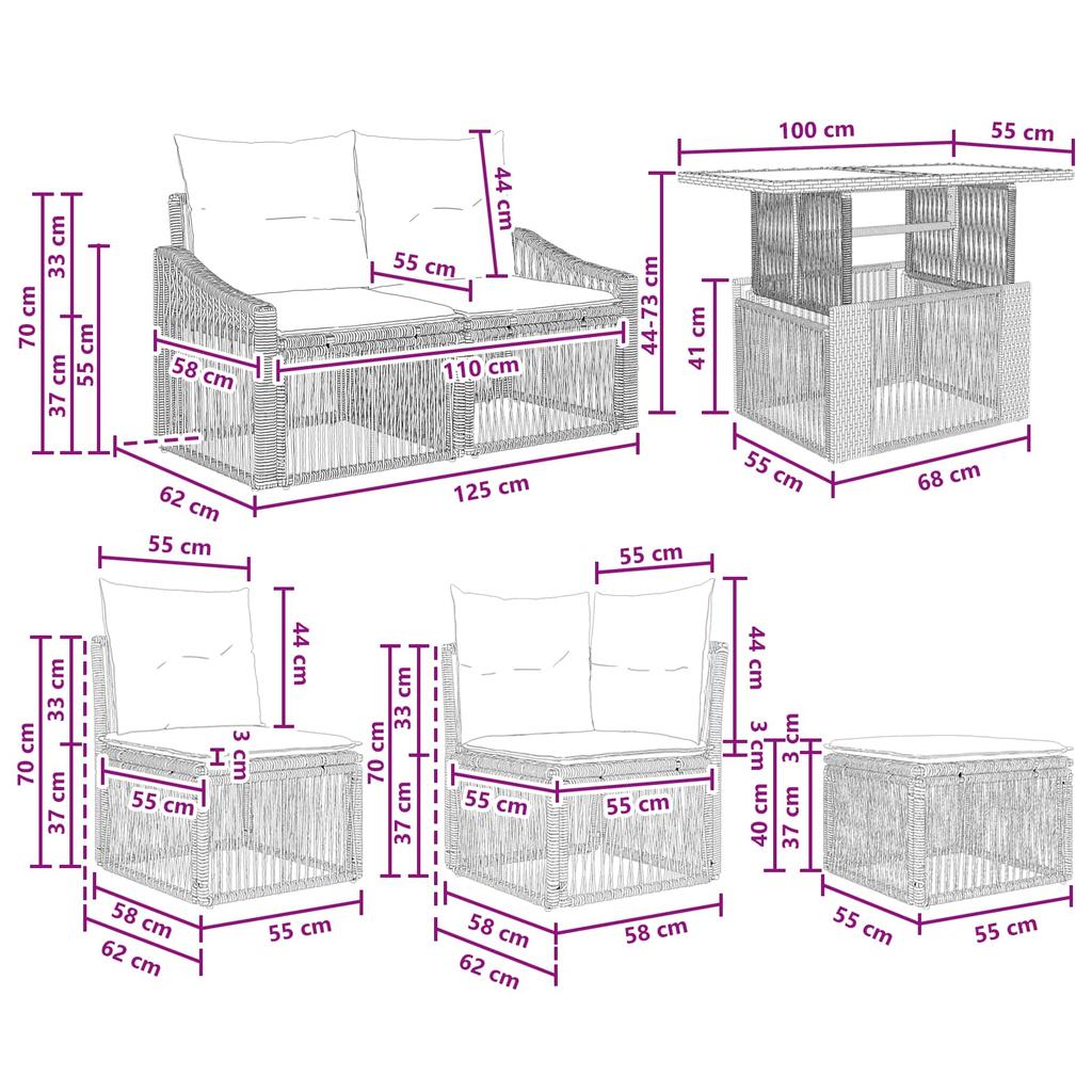 Garden Sofa Set 7 Pieces Black and Cream White Poly Rattan