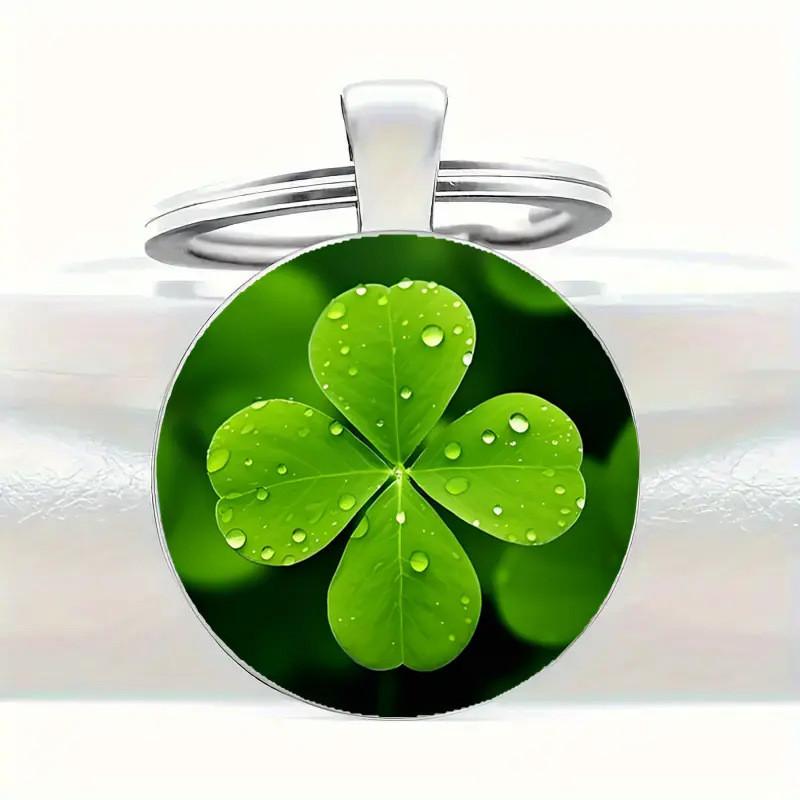 Lucky Four Leaf Clover Pendant Keychain With Zinc Alloy Silver Finish For Gift Giving And Celebration
