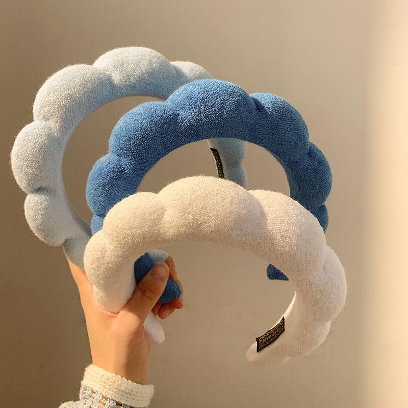 Blue Cloud Wide Headband For Women High Cranial Top Face Washing Hair Band Autumn Winter Headwear