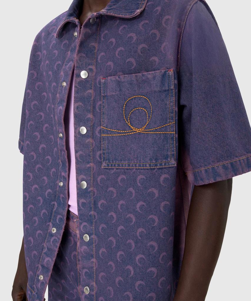 MARINE SERRE (M) Moon Laser Denim Workwear Shirt Lavender Moon Laser Denim Workwear Shirt Pu20 Lavender