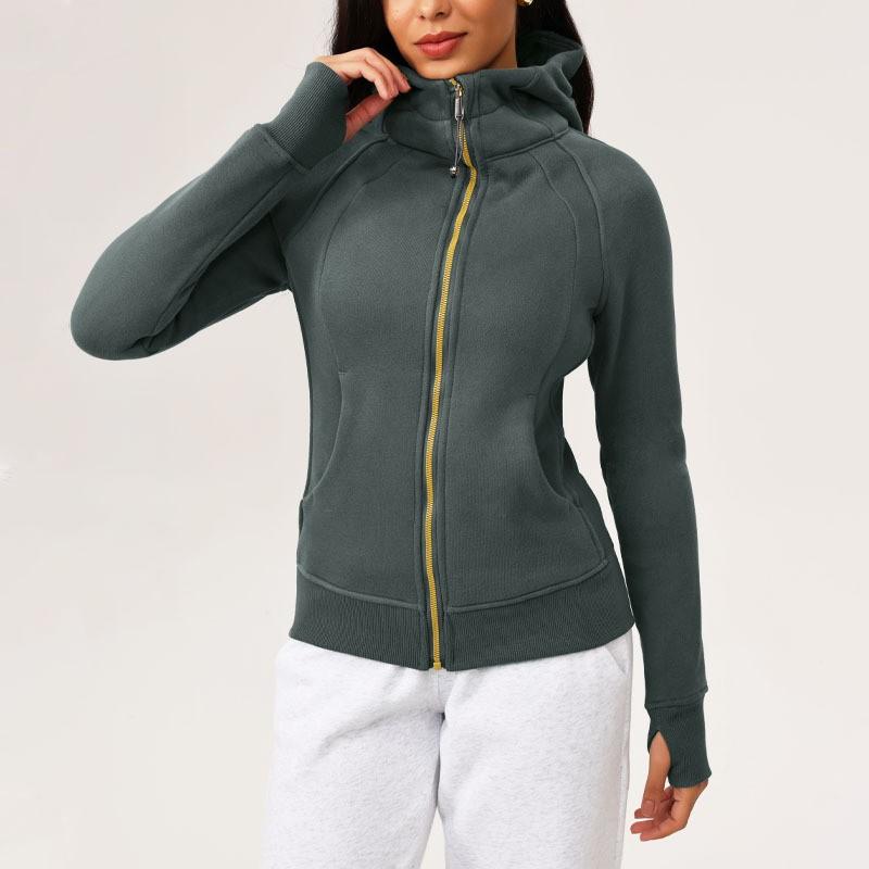 Womens Fleece-Lined Hooded Slim Fit Yoga Jacket Winter Outdoor Fitness Casual Wear