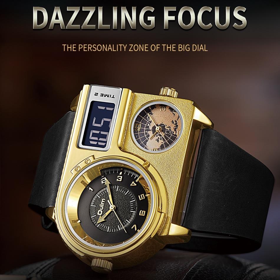 Oulm Натуральная модная брендовая кварцевые часы с большим циферблатом, спортивные повседневные мужские часы из натуральной кожи, золотые мужские часы