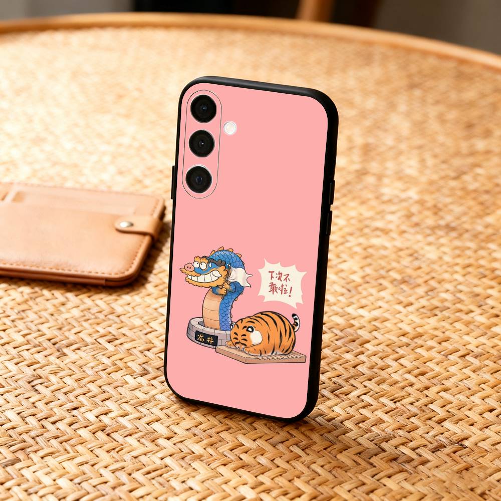 Cartoon F-Fluffy C-Chubby Tiger Phone Case For Samsung A73,72,71,A52,51,40,41,A22,A32,31,A13, Soft Black Shell