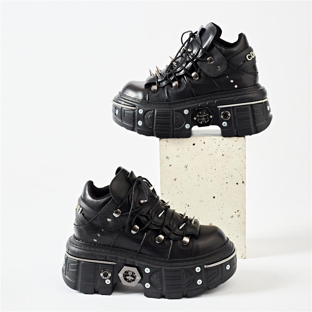 Женские панк-ботинки на шнуровке с металлическим украшением и круглым носком, женские ботинки на толстой подошве в стиле ночной клуб, рок-обувь на платформе