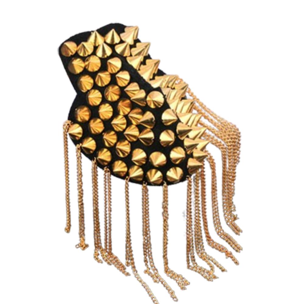 Cool Club Tassel Chain Epaulette Pin Jacket Vintage Brooch Rivet Shoulder Badges  Stage performance