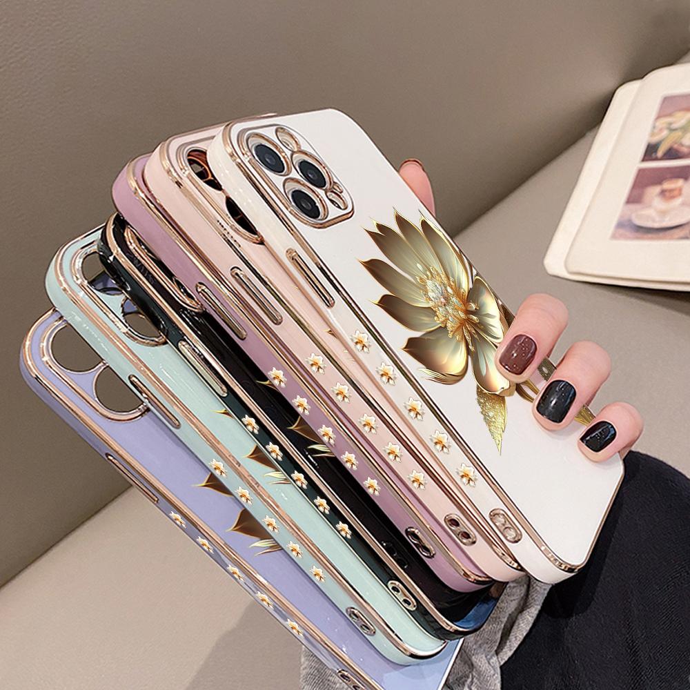 Чехол с золотым цветком лотоса для iPhone 15 11 12 13 14 Pro Max, чехол для телефона Samsung Galaxy Xiaomi Mi Redmi Note Oneplus Infinix Tecno Cover