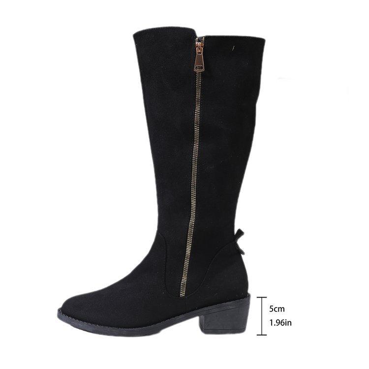 Женские сапоги до колена с боковой молнией, застегивающиеся на заостренный носок, ботинки в стиле вестерн, обувь на осень-зиму, толстый блочный каблук, широкие высокие икры, длинные сапоги для женщин