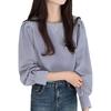 [Tunatch] Blouse Long Sleeve Shirt Puff Sleeves Cut and Sew Round Neck Thin Simple Spring Summer Autumn Ladies Stylish Fashionable Room Wear Commute