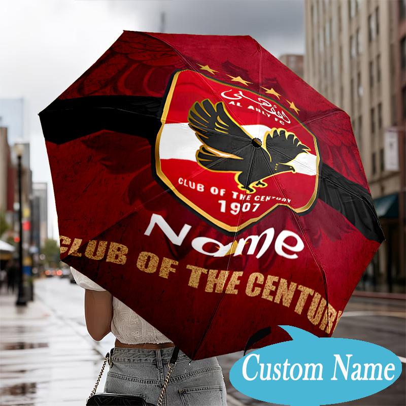 Custom Name Ahly FC Crest Umbrella Folding Umbrella, Automatic Umbrella - 8-Frame for Travel, Casual Lightweight Personalized Gifts