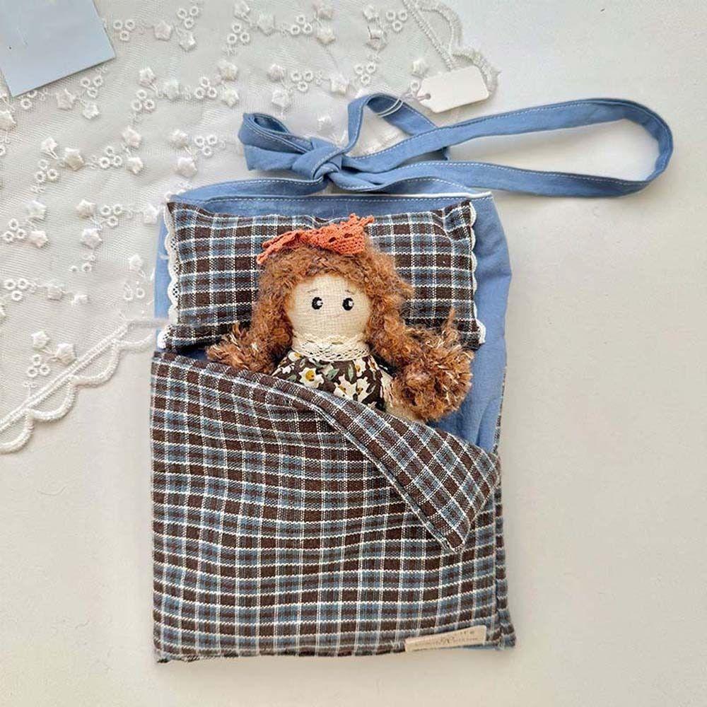 Adjustable Strap Lace Plaid Cloth Pouch Polyester Countryside Style Pillow Crossbody Bag Lightweight Bow Storage Shoulder Bag