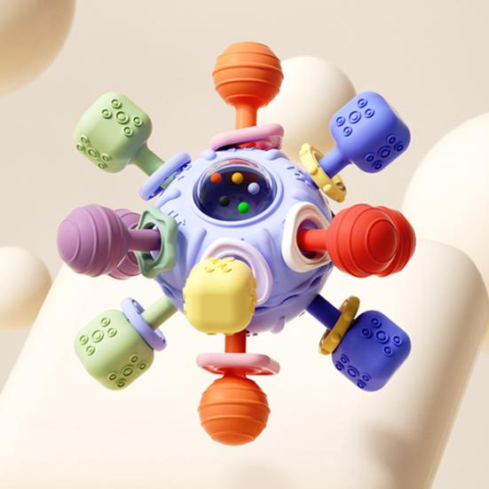 Детские погремушки для прорезывания зубов, сенсорные игрушки для младенцев, жевательные игрушки, красочный шарик для ловли рук с рукояткой из нескольких текстур