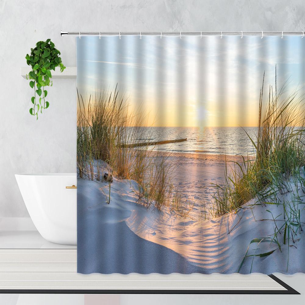 Zen Bamboo Forest Shower Curtain Summer Forest Jungle Waterfall Rock Nature Scenery Bath Curtains Set Green Landscape Bathroom