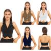 Women Halter Backless Cropped Vest Tops Button Down Dressy Waistcoat Lapel Collar Casual Jackets