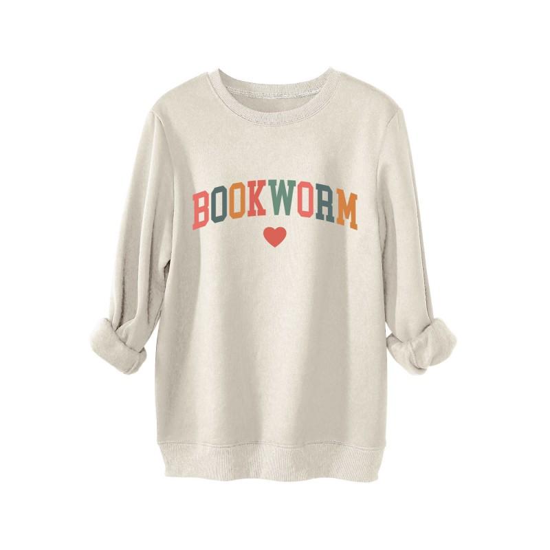 Womens Thick Fleece-Lined Casual Oversized Hoodie Sweatshirt - Solid Color Long Sleeve Round Neck Streetwear Style