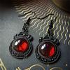 Vintage Black Round Ruby Dangle Earrings Retro Gothic Style Alloy Jewelry Creative Female Gift Daily Casual Jewelry