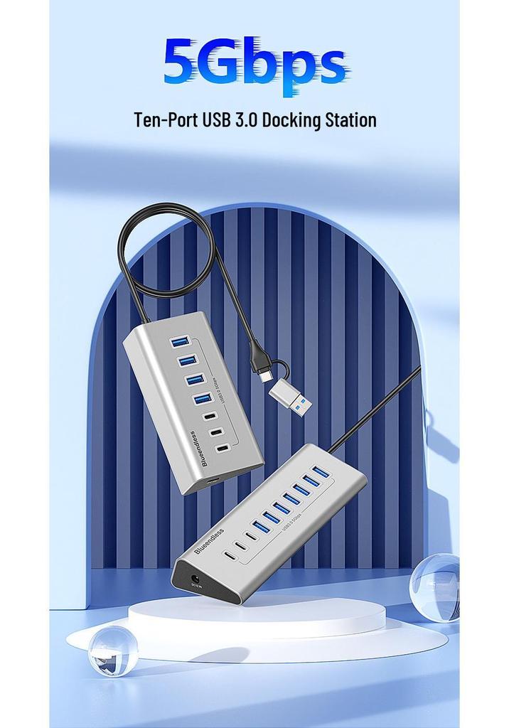 BlueShuo USB 3.2 10-Port Type-C Hub Splitter for Laptops & Desktops