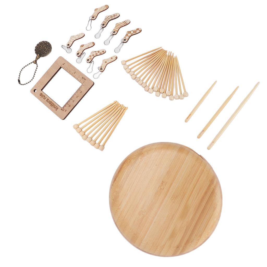 Wooden Yarn Bowl Crochet Bowl with Lid Round Bamboo Wood Knitting Bowl with Holes and Crochet Hooks