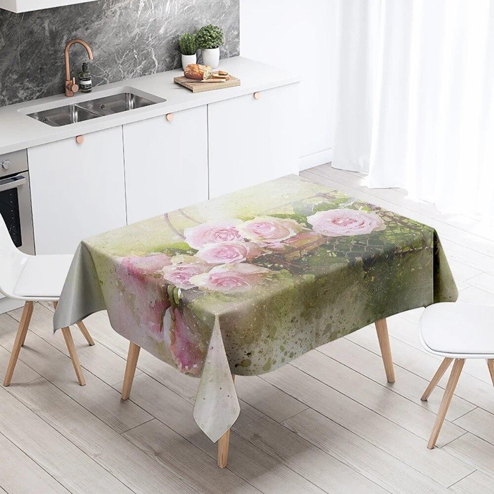Акварельная цветочная скатерть для вечеринки, ресторана, банкета, украшение, устойчивая к пятнам, водонепроницаемый домашний стол