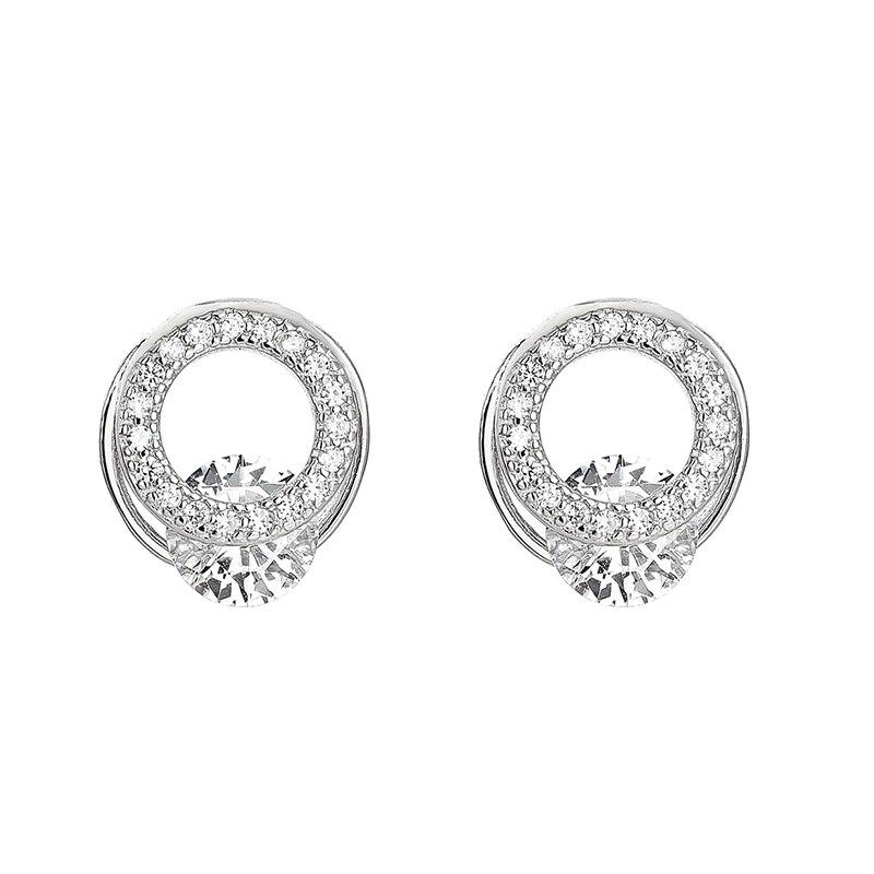Diamond Zirconia Simple S925 Sterling Silver Earrings Ladies Popular Accessories Circle Personalized Silver Earrings Jewelry