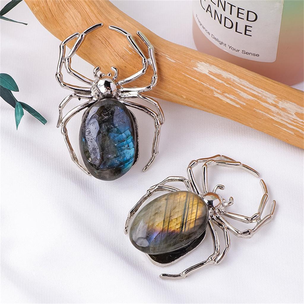 Natural Elongated Stone Stone Spider Ornament Gray Alloy Ornament