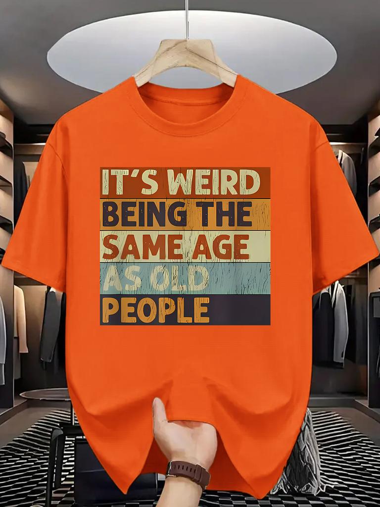 Funny Aging Quote Print Unisex Short Sleeve Tshirt Retro Color Block Letter Text O Neck Tee Humorous Slogan Male Street Fashion Top