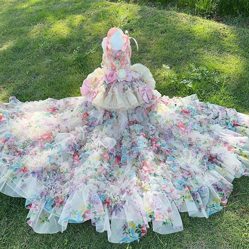 Handmade Tailormade Wedding Pet Dress for Dogs Cats - Elegant Lace Tutu Gown with Pearl Collar, Custom Sizes Green Bridal Puppy