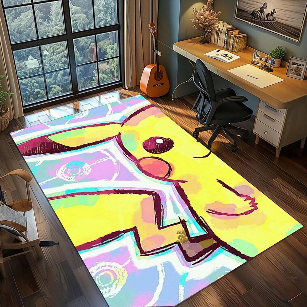 Pikachu Carpet Rug Non Slip Floor Mat, Large Area Washable Home Ornament Gamer Room Bedroom.-TING
