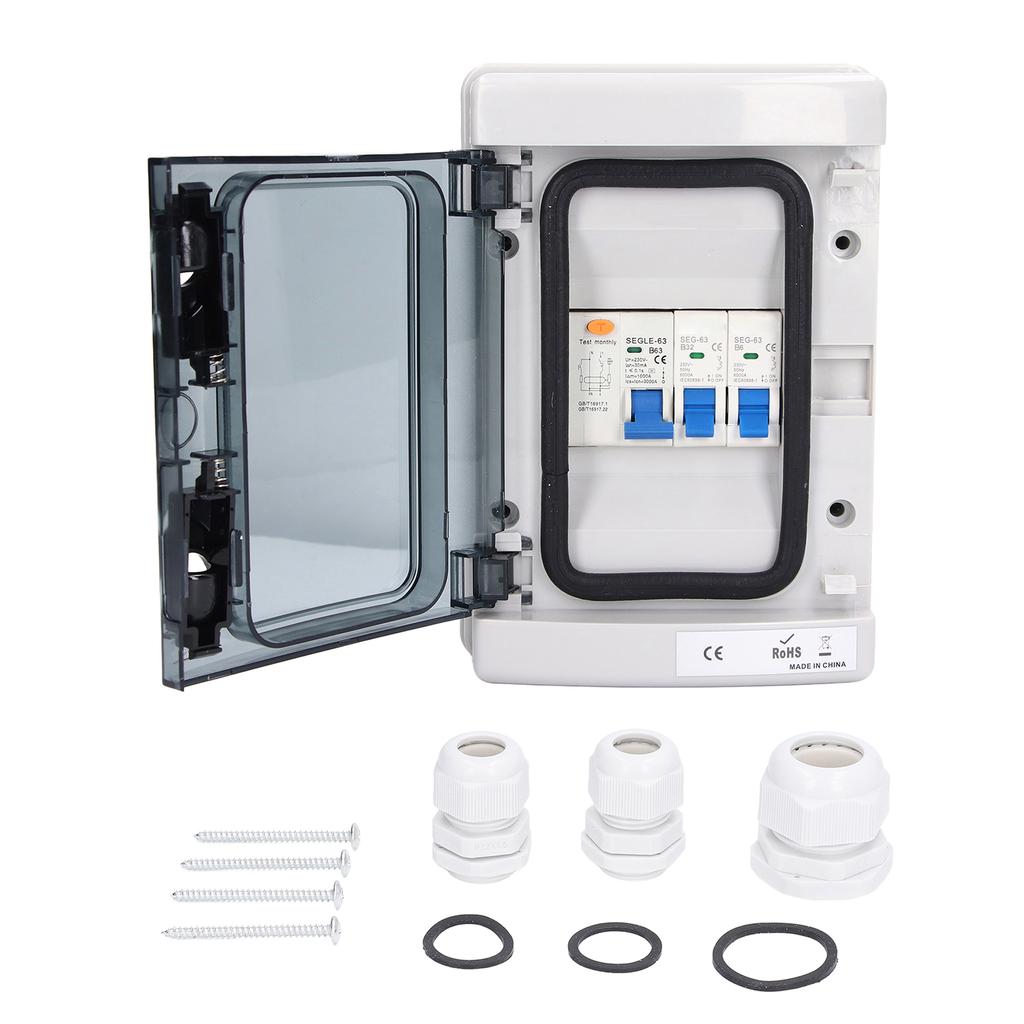 Распределительная коробка 2-полюсная 230 В Стандарт ЕС Водонепроницаемая 2 АВТОМАТИЧЕСКИХ ВЫКЛЮЧАТЕЛЯ (Б6А+Б32А) RCD (63А 1P+N) B-брейкер