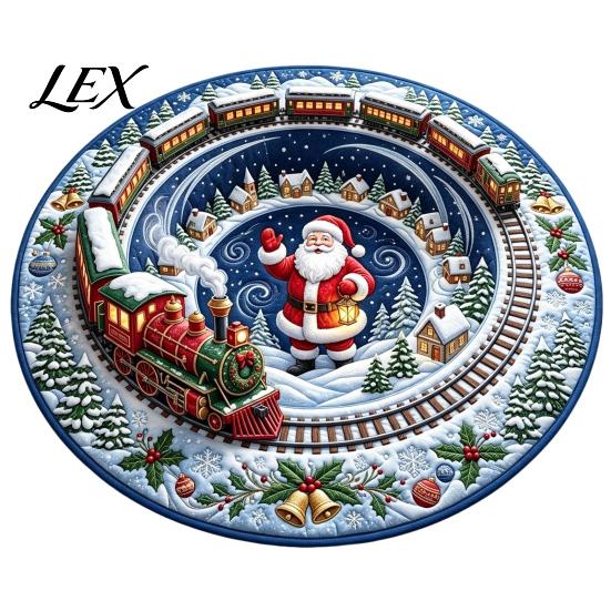 Indoor Decorative Floor Covering Round 3D Christmas Rug, Vortex Optical Illusion Area Santa Snowman Staircase Low Profile Fireplace Mat Depth Pattern,